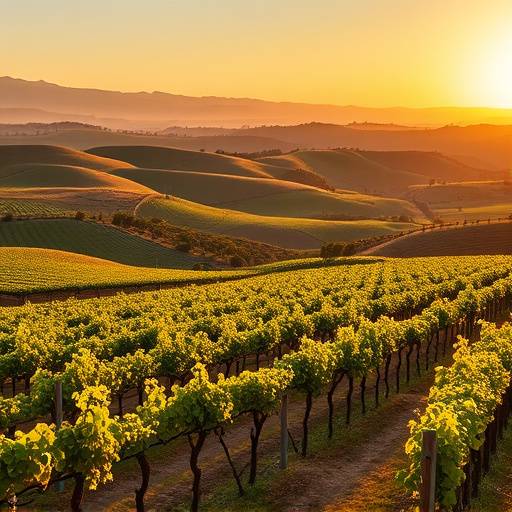 A picturesque vineyard in Temecula Valley with rolling hills and grapevines